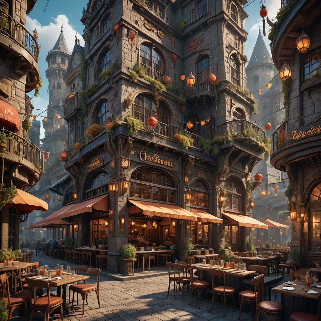Detailed Matte Painting of Restaurants in Unreal Engine