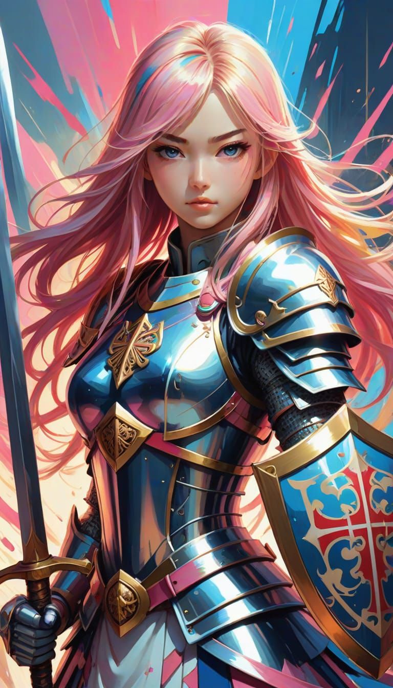 Knights Templar Girl with Sword in Anime Style