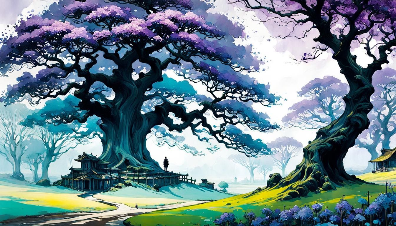 Jacaranda Tree in Bloom: An Ink Masterpiece