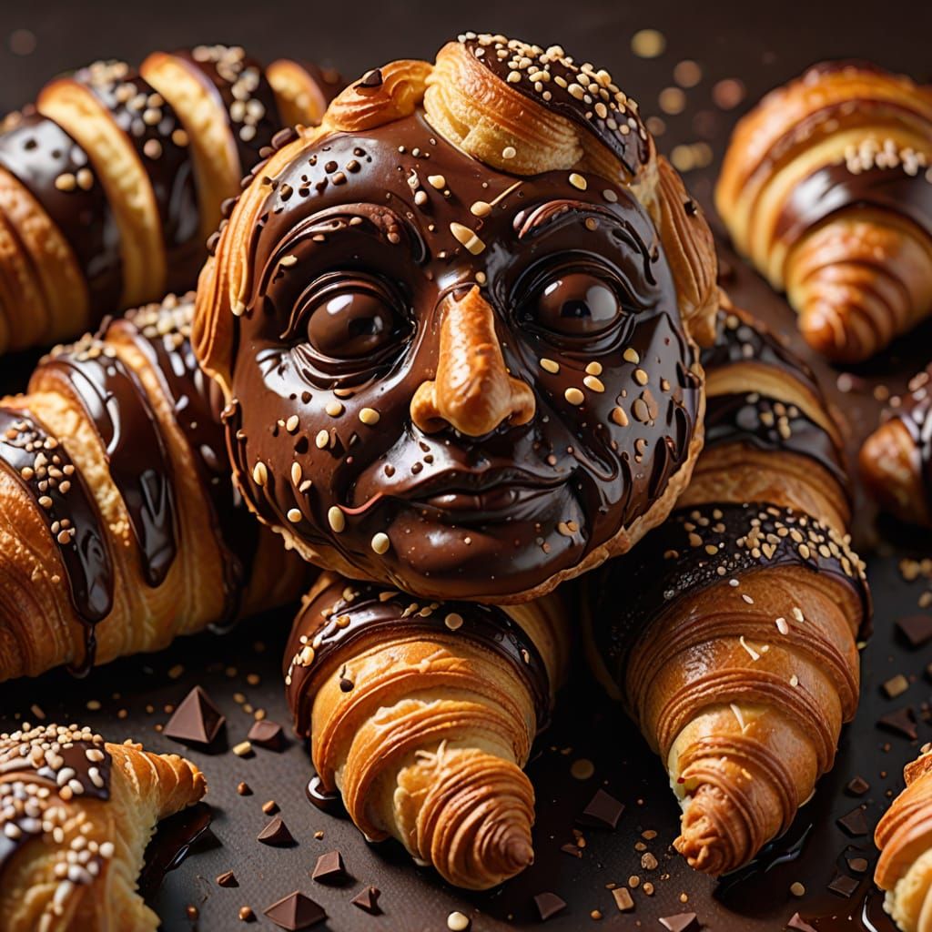 Vibrant Chocolate Croissant in Whimsical Food Art