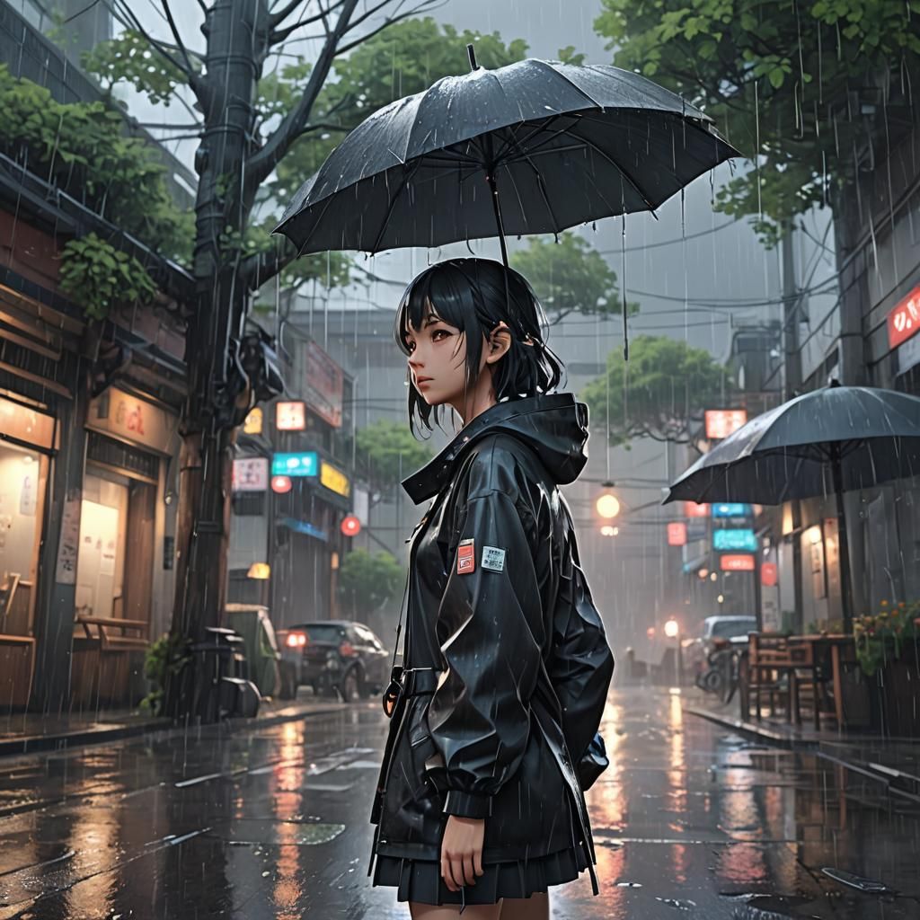 Detailed 3D Anime Rain Art