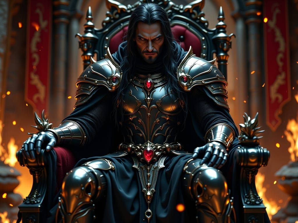 Dark Lord in Burgundy Armor on Skull Throne