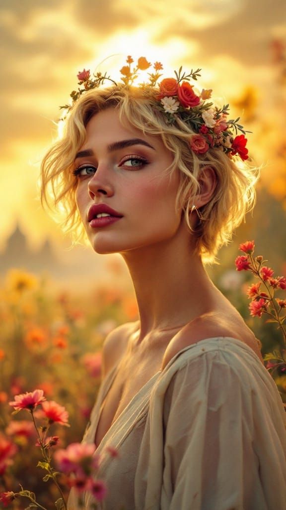 Goddess of Spring Rises Amidst Vibrant Temple Bloom