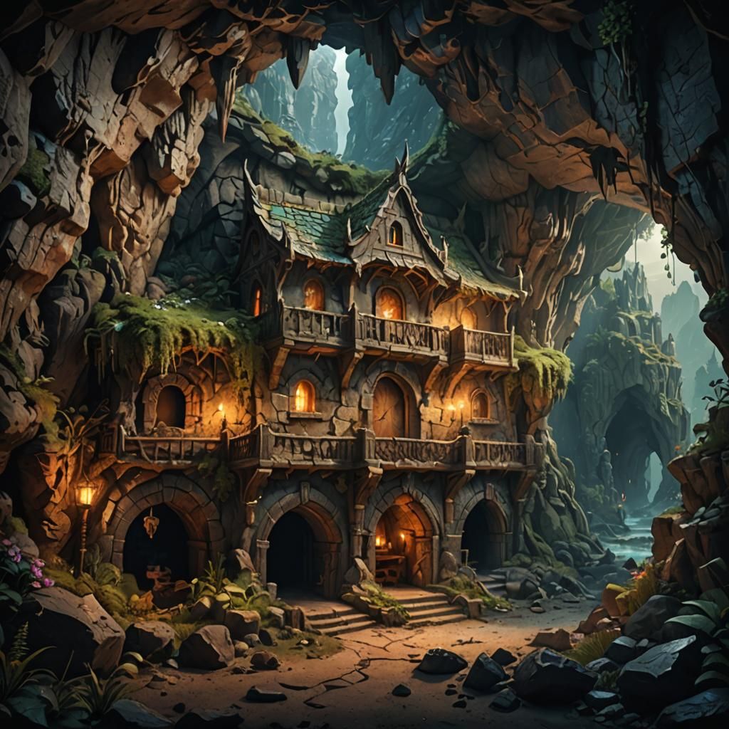 Epic Medieval Cave Hideout Fantasy Masterpiece