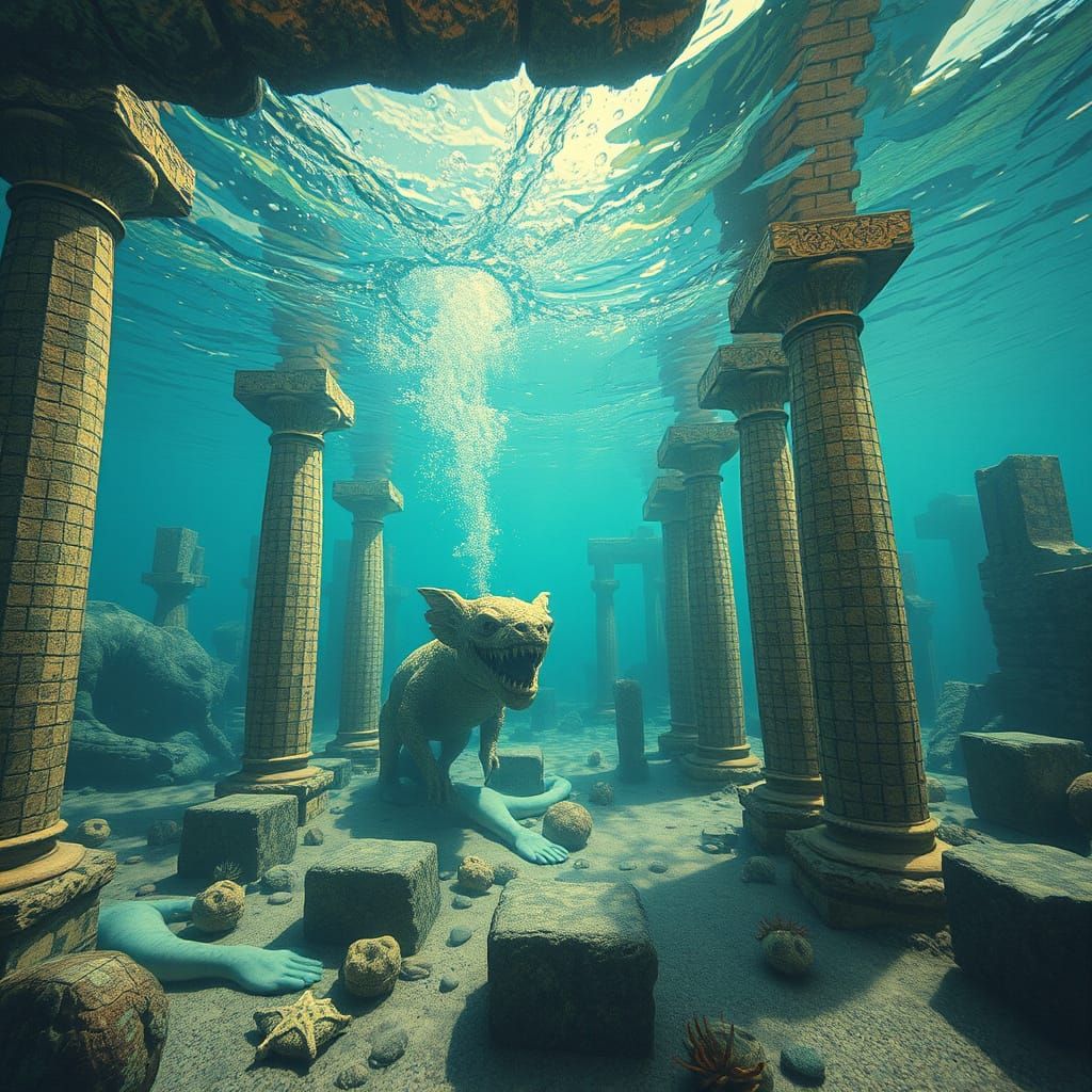 Ethereal Mythical Creature in Underwater Ruins