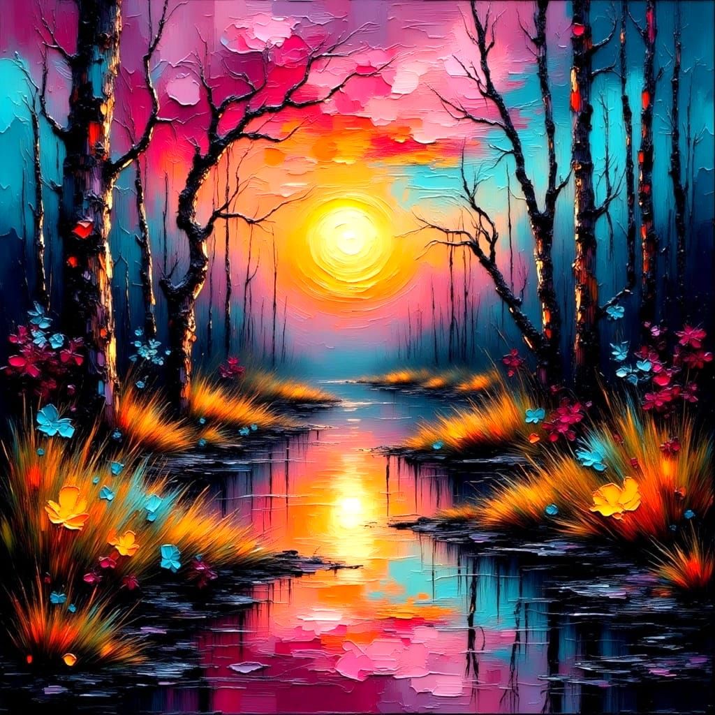 Dramatic Landscape Oil Painting at Sunset