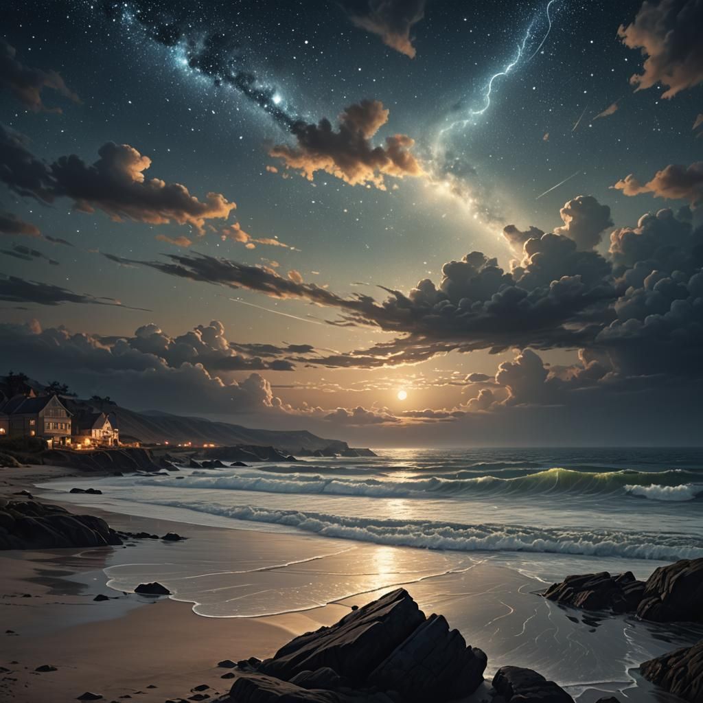 Epic Summer Night Seascape: Digital Matte Painting