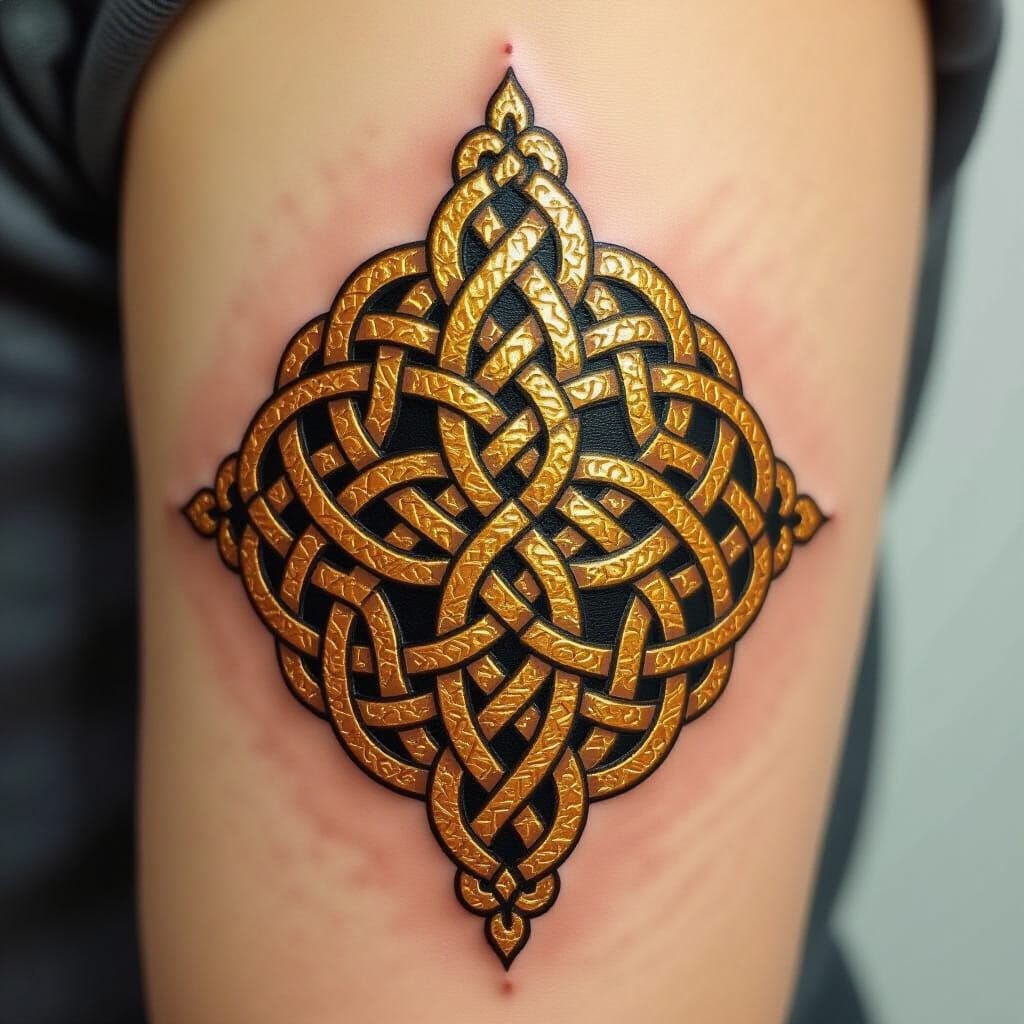 Realistic Celtic Knot Tattoo Design in Black and Gold