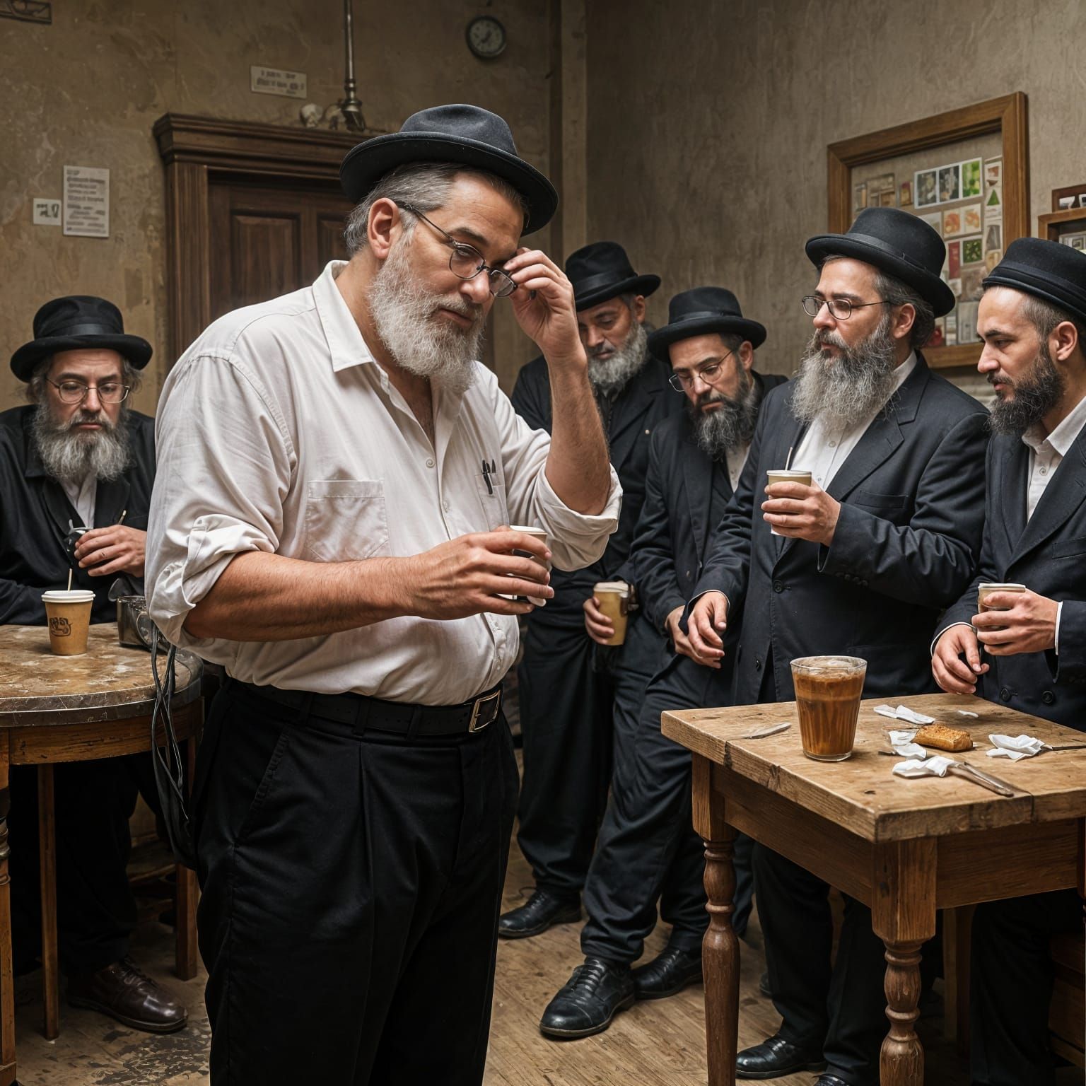 Haredi Man in Coffee Shop Chaos