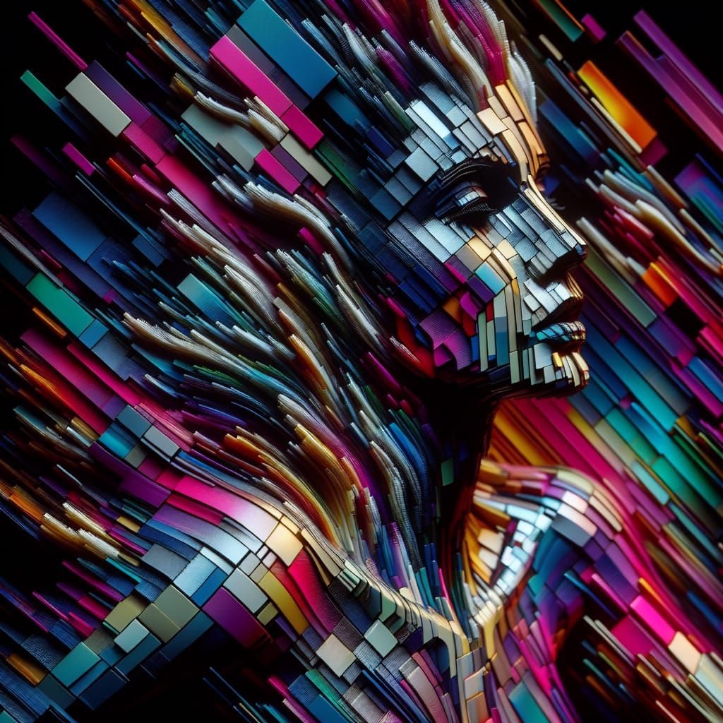 Cubist Fragmented Goddess with Digital Distortions