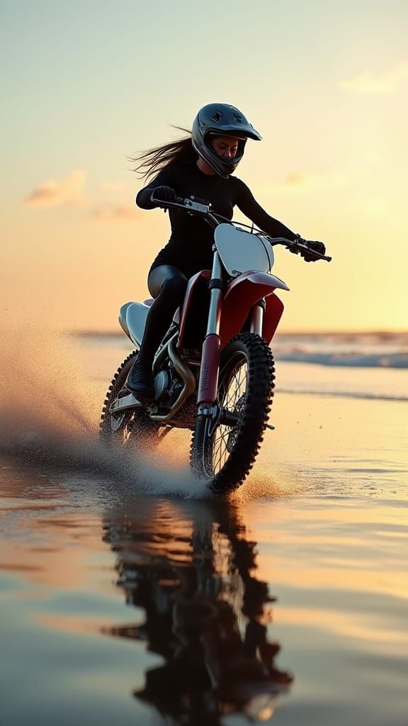 Elegant Adventurer Dominates Hyper-Realistic Dirt Bike Scene