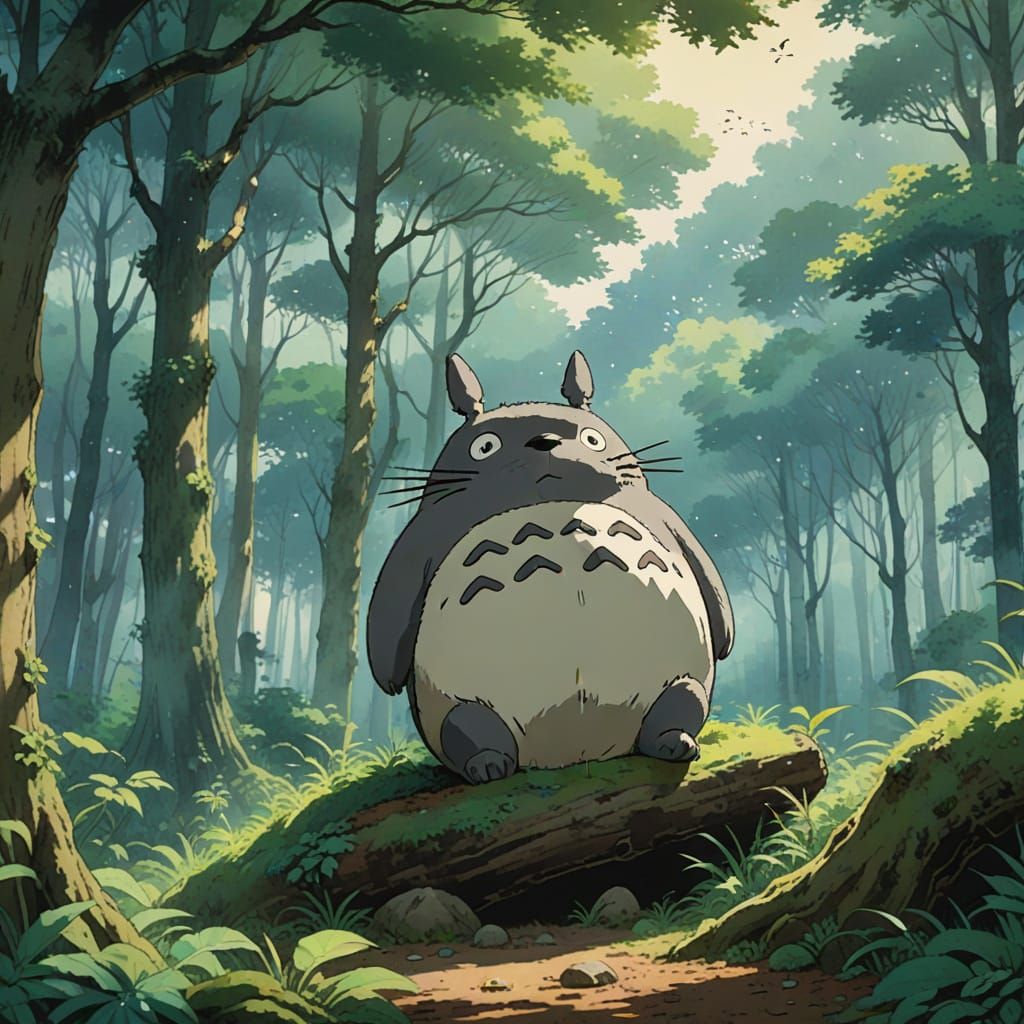 Totoro in Whimsical Forest Landscape