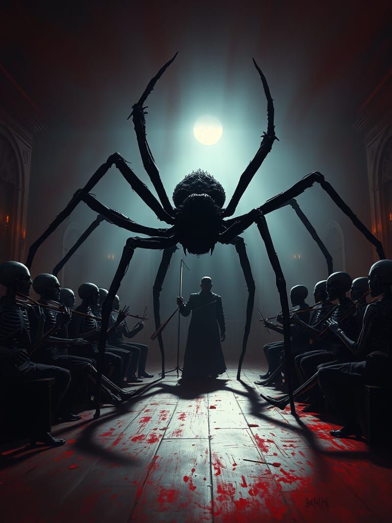 Colossal Spider Conducts Skeletal Orchestra in Haunted Bedro...