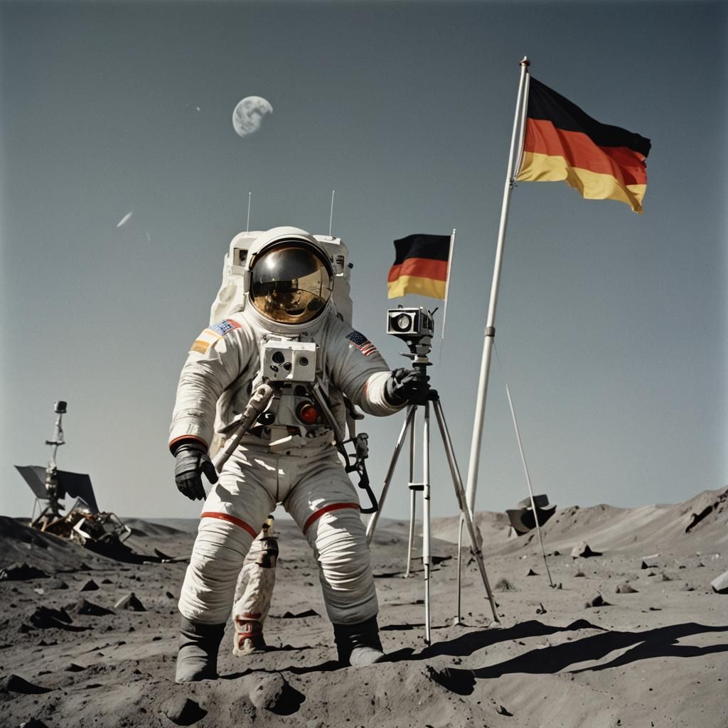 Staged Moon Landing Conspiracy with Vintage Camera