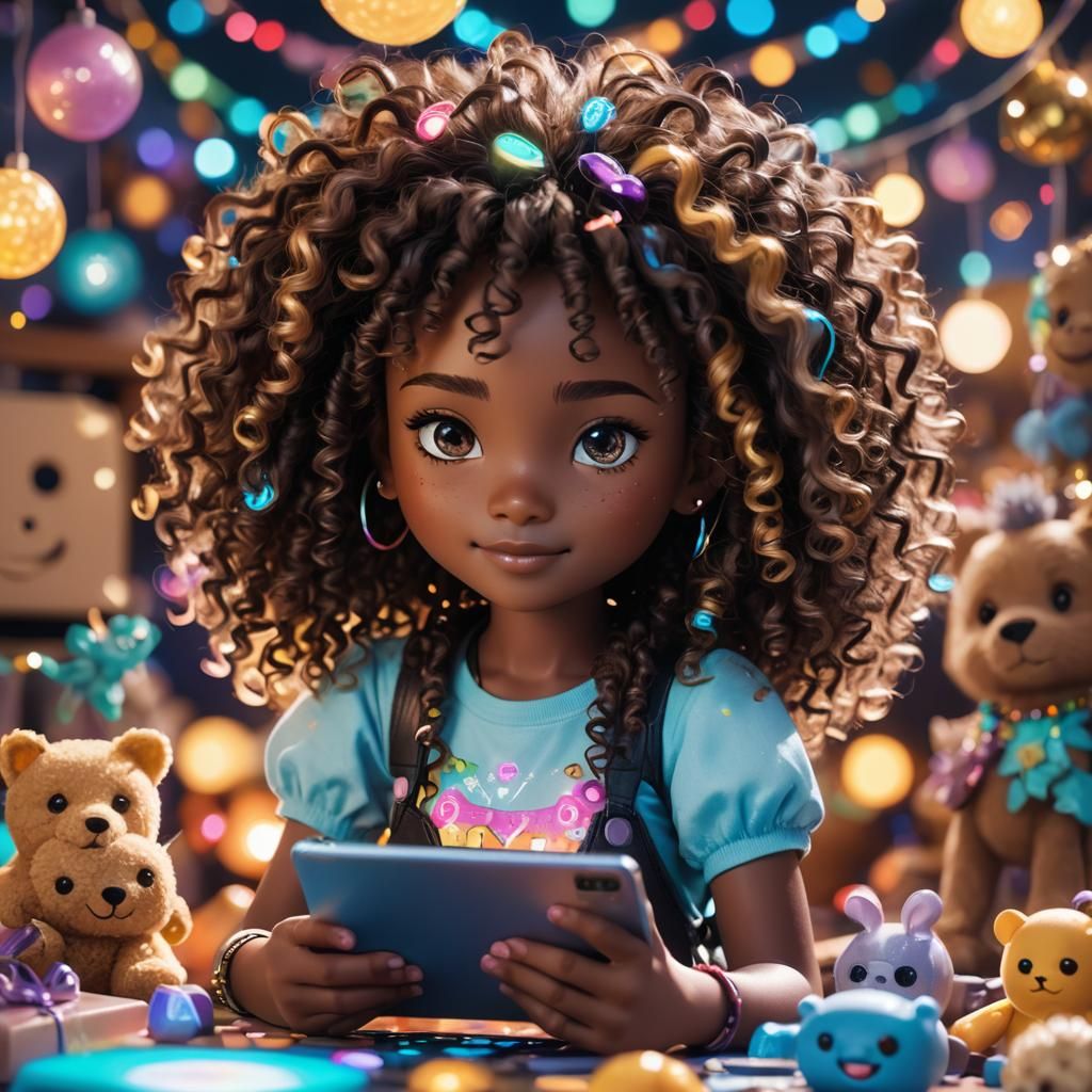 Brown Skin Girl Plays Roblox: Vibrant Matte Painting