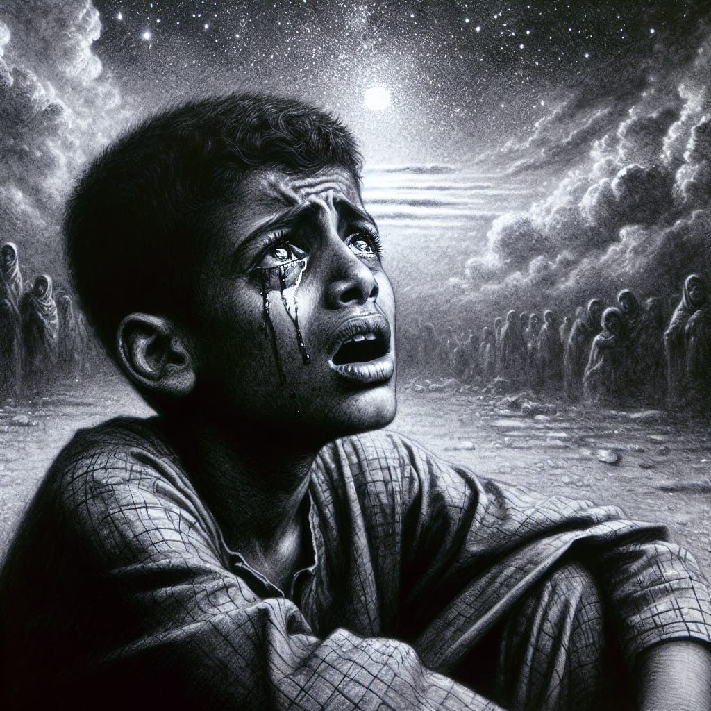Heartbroken Boy's Silent Plea in Charcoal