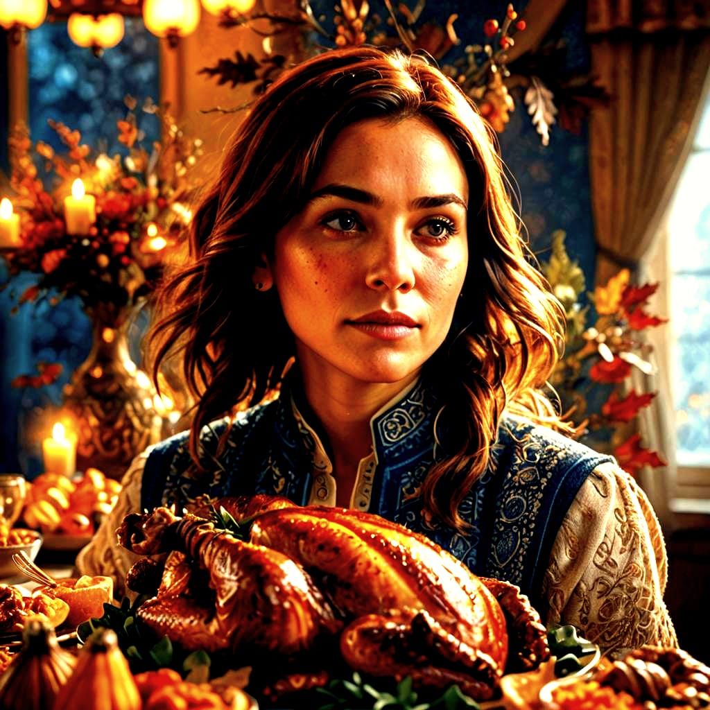 Hyperrealistic Thanksgiving Scene in Thomas Kinkade Style