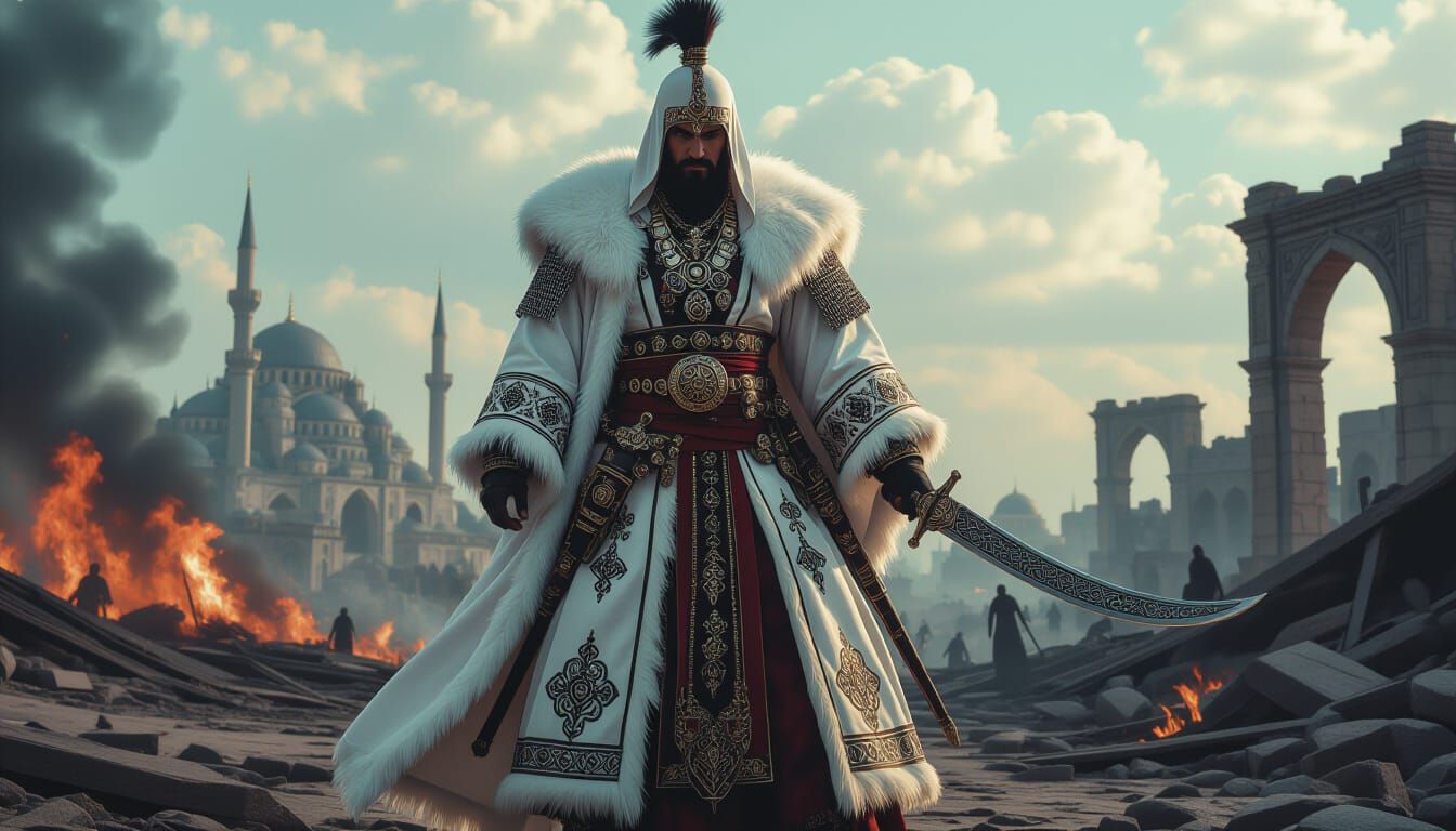 Janissary Warrior in Gothic Battlefield Digital Painting