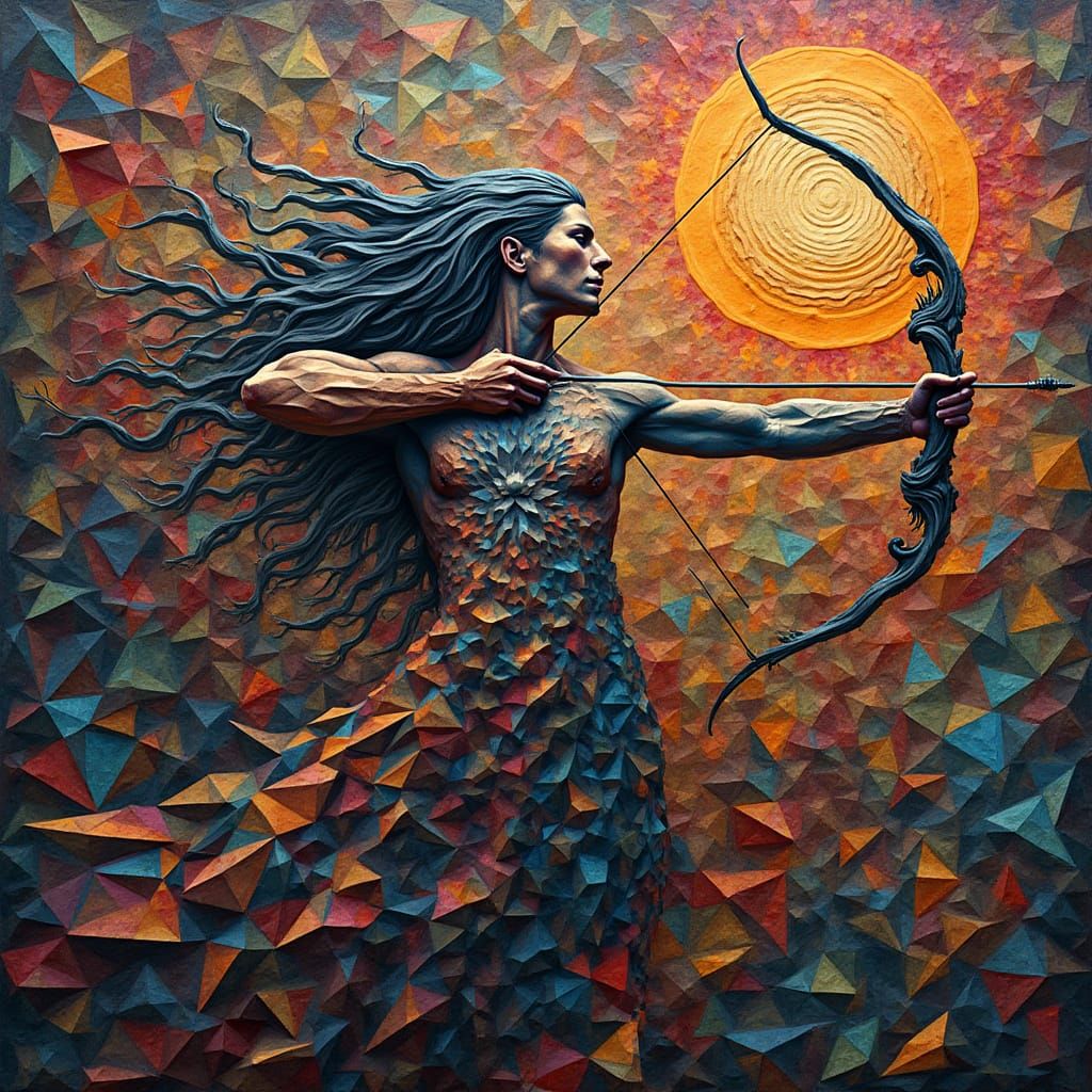 Sagittarius Symbol in Abstract Geometric Cubism