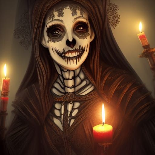 Dancing Skeleton Woman in Medieval Gown