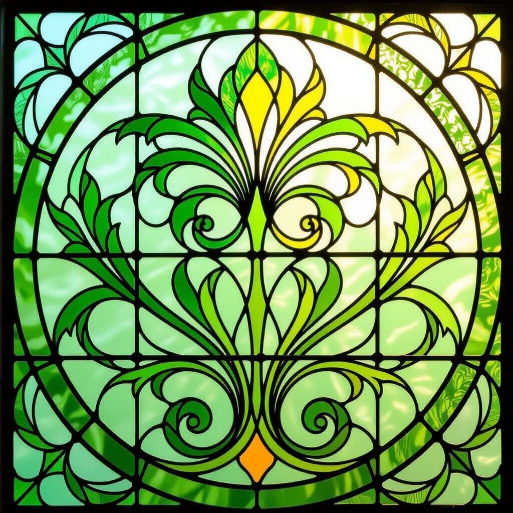 Art Nouveau Stained Glass Botanical Design