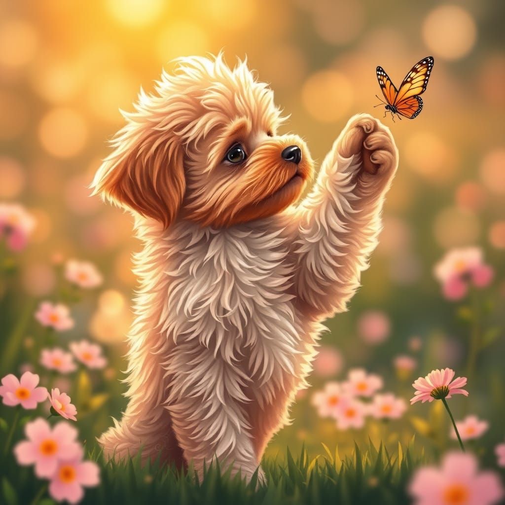Cavoodle Playing With Butterfly
