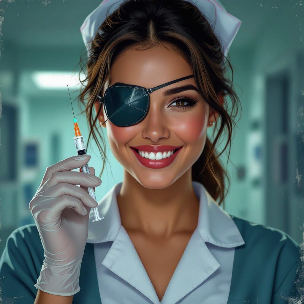 Sadistic Nurse with Syringe: Hyperdetailed 8K Portrait