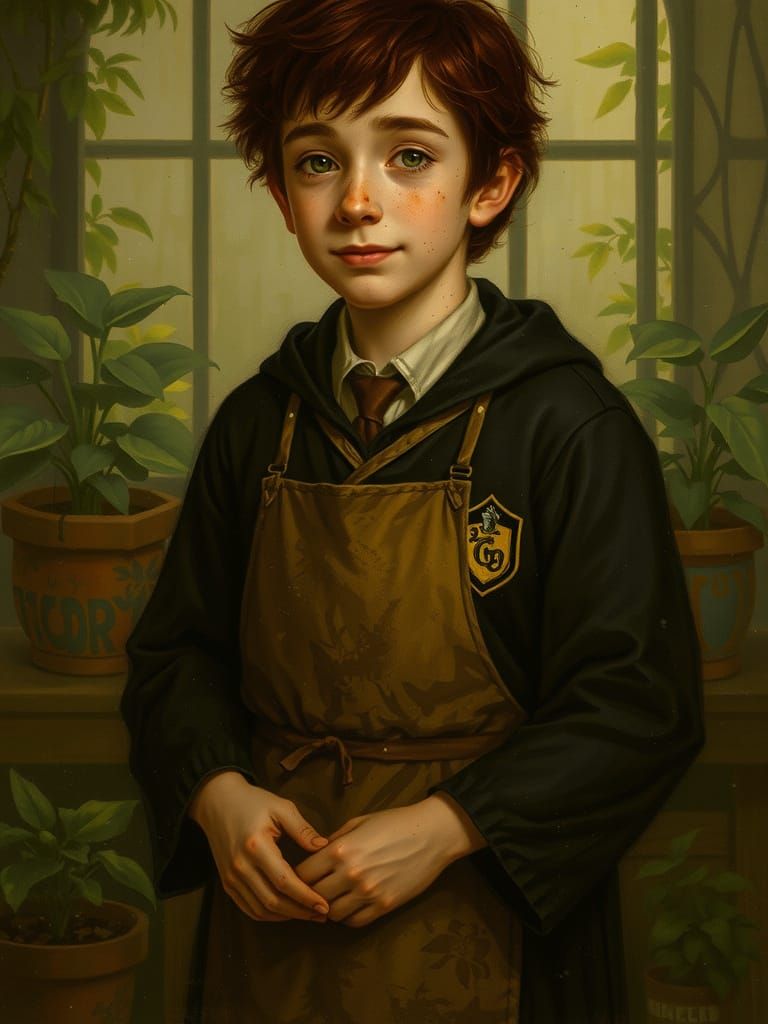 Hufflepuff Youth Surrounded by Lush Greenery in a Realistic ...