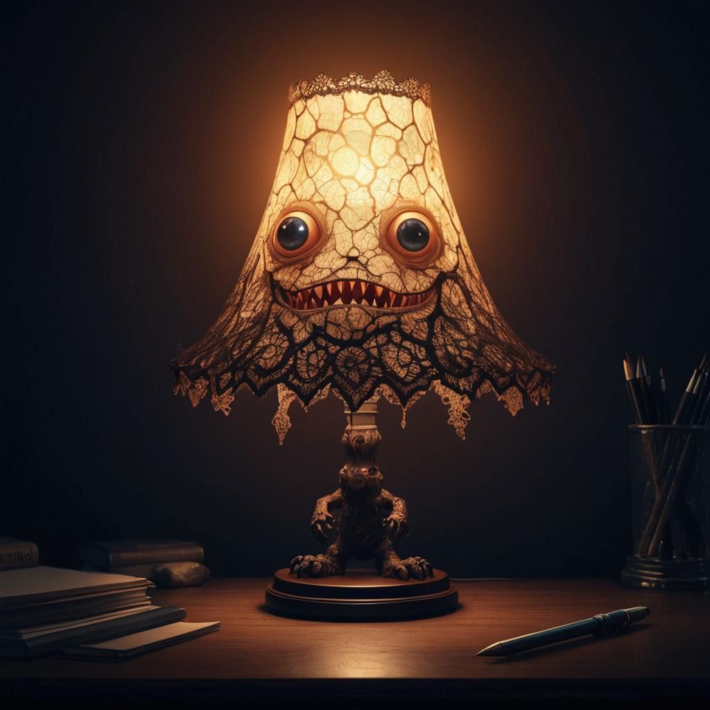 Chibi Lampshade Monster in Dark Office