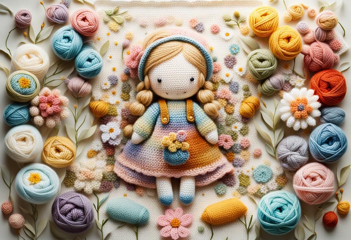 Girl Crochets Bag in Watercolor Painting