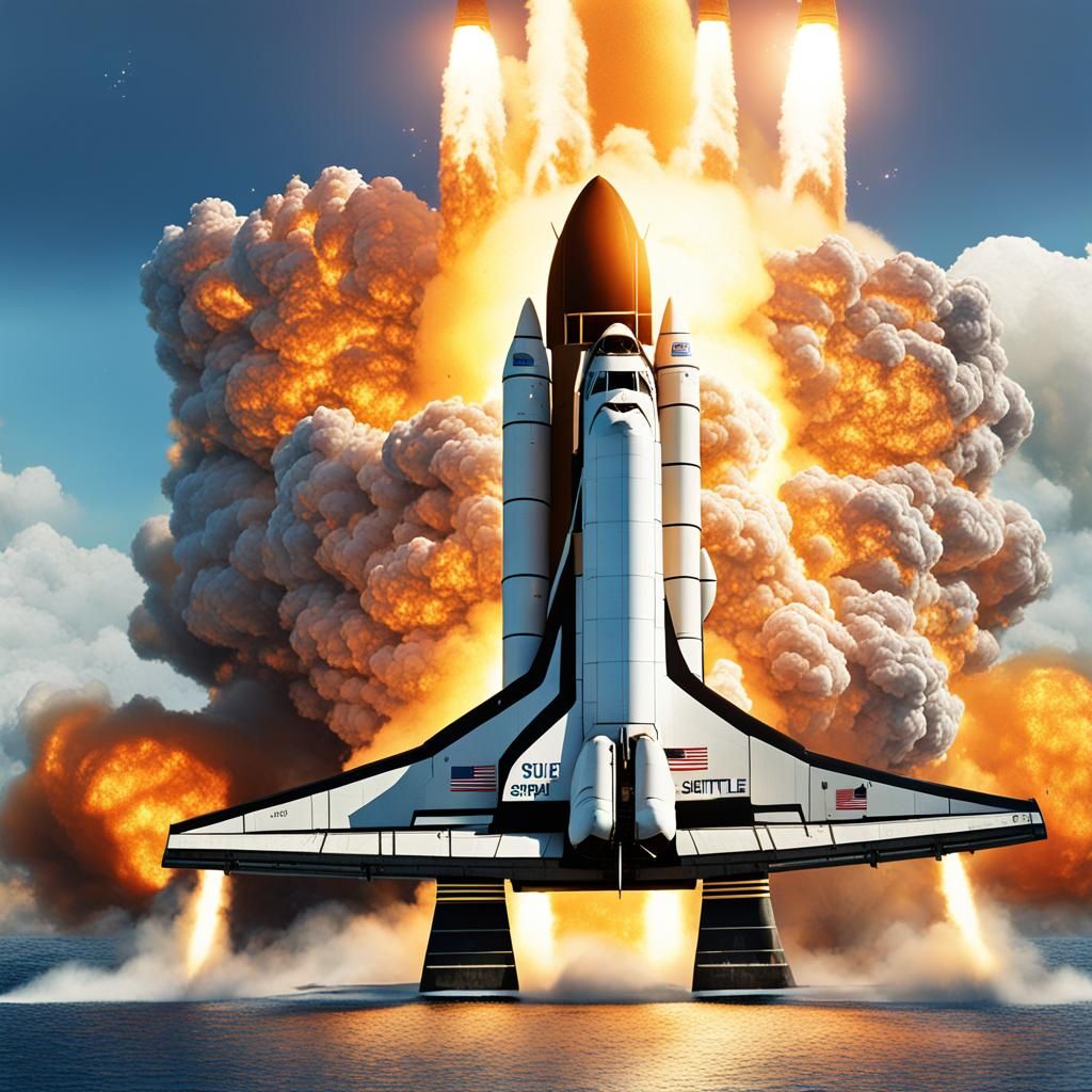 Discovery Shuttle Disaster: Hyperrealistic Splash Art