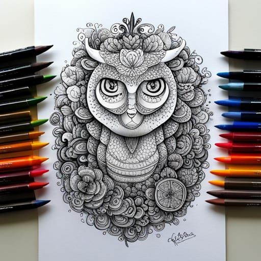 Intricate Cel-Shaded Coloring Page in Rosanes Style