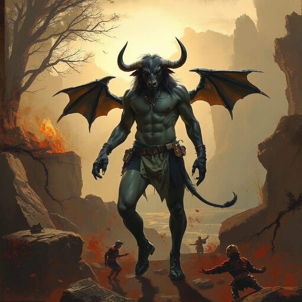 Minotaur Wearing a Mini Skirt in Dark Fantasy Art