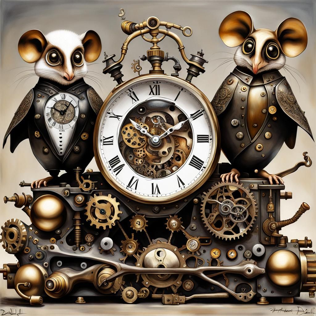 Surreal Steampunk Mice and Owls in Oil