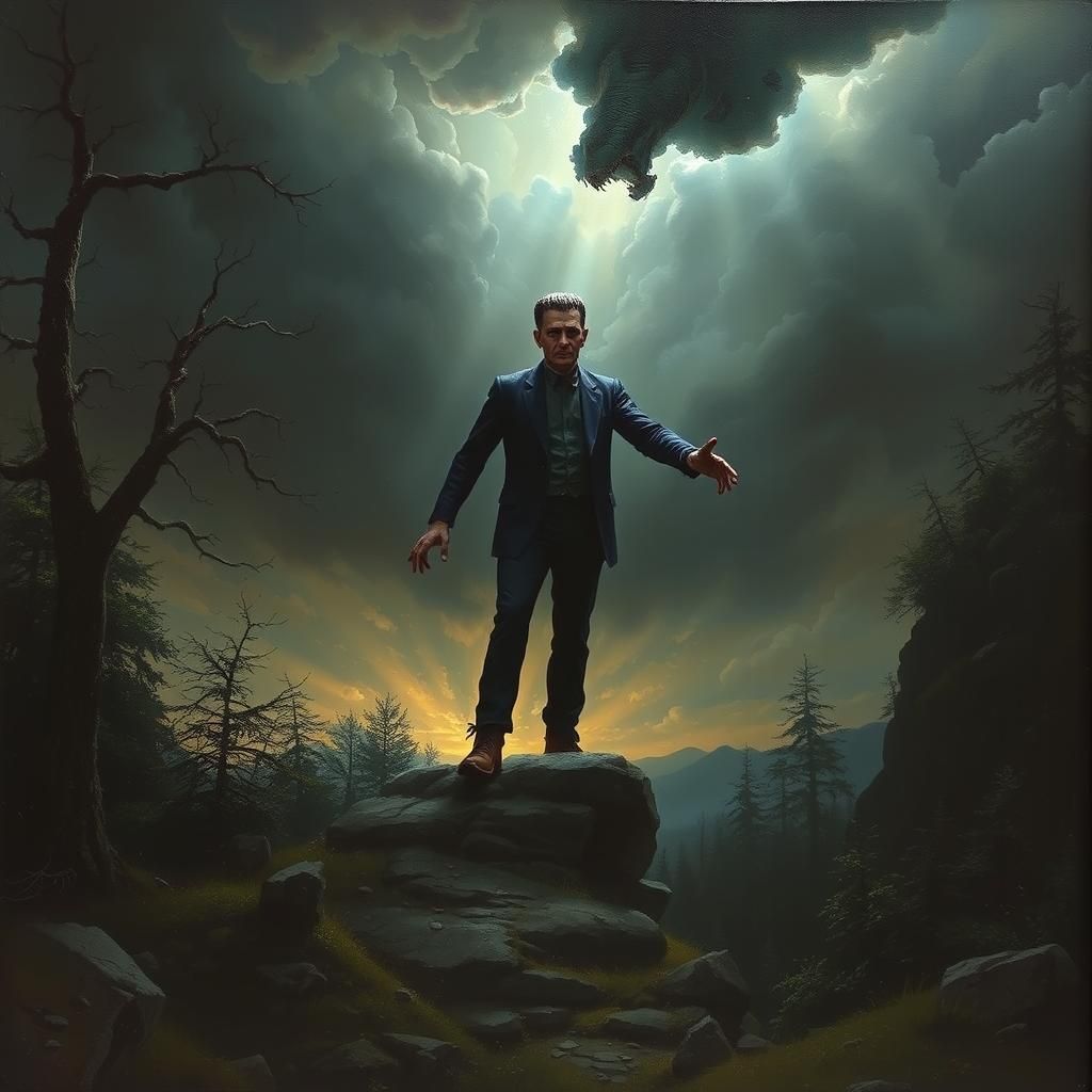 Frankenstein's Monster in Caspar David Friedrich Style