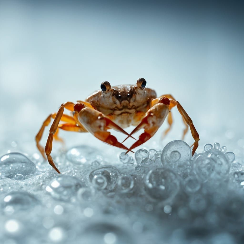 Ultrarealistic Macro Photo of a Crab on Water