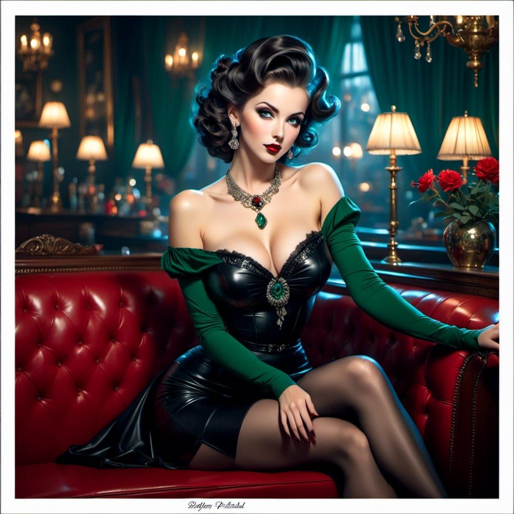 Elegant Woman in Cabaret: Digital Pin-Up Painting