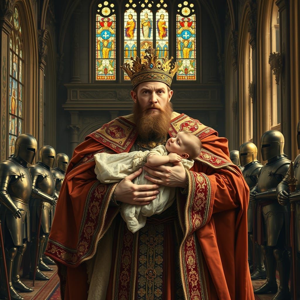 King John and Prince Henry: Mucha-Style Medieval Portrait