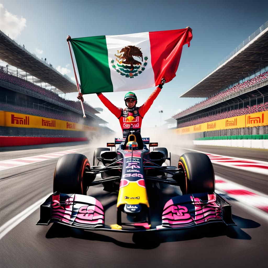 Sergio Perez holding a México Flag