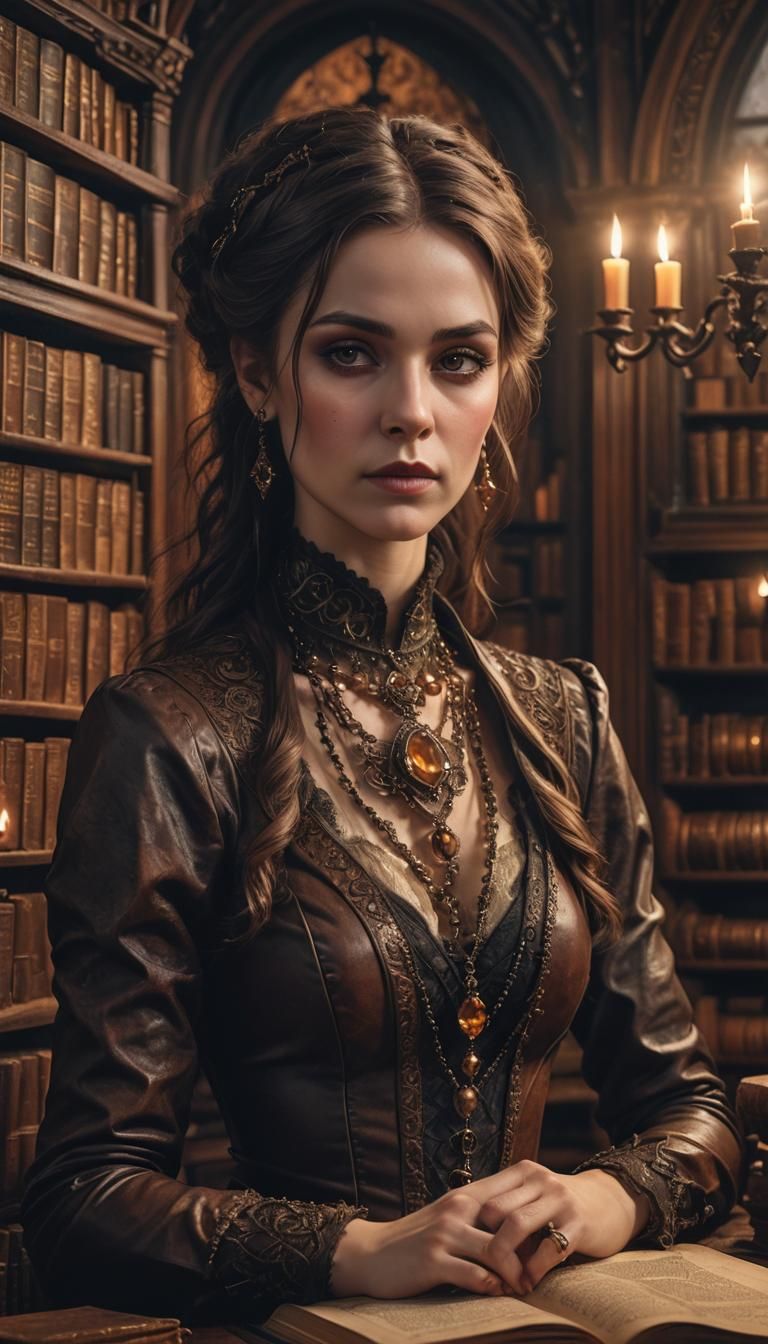Mystical Woman in Gothic Victorian Study