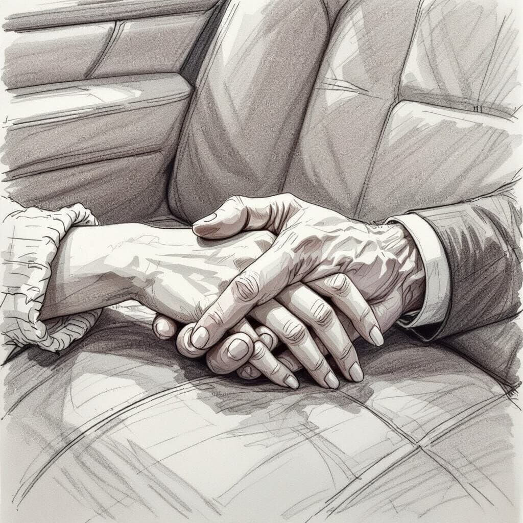 Tenderly Intertwined Hands Drawn in Pencil