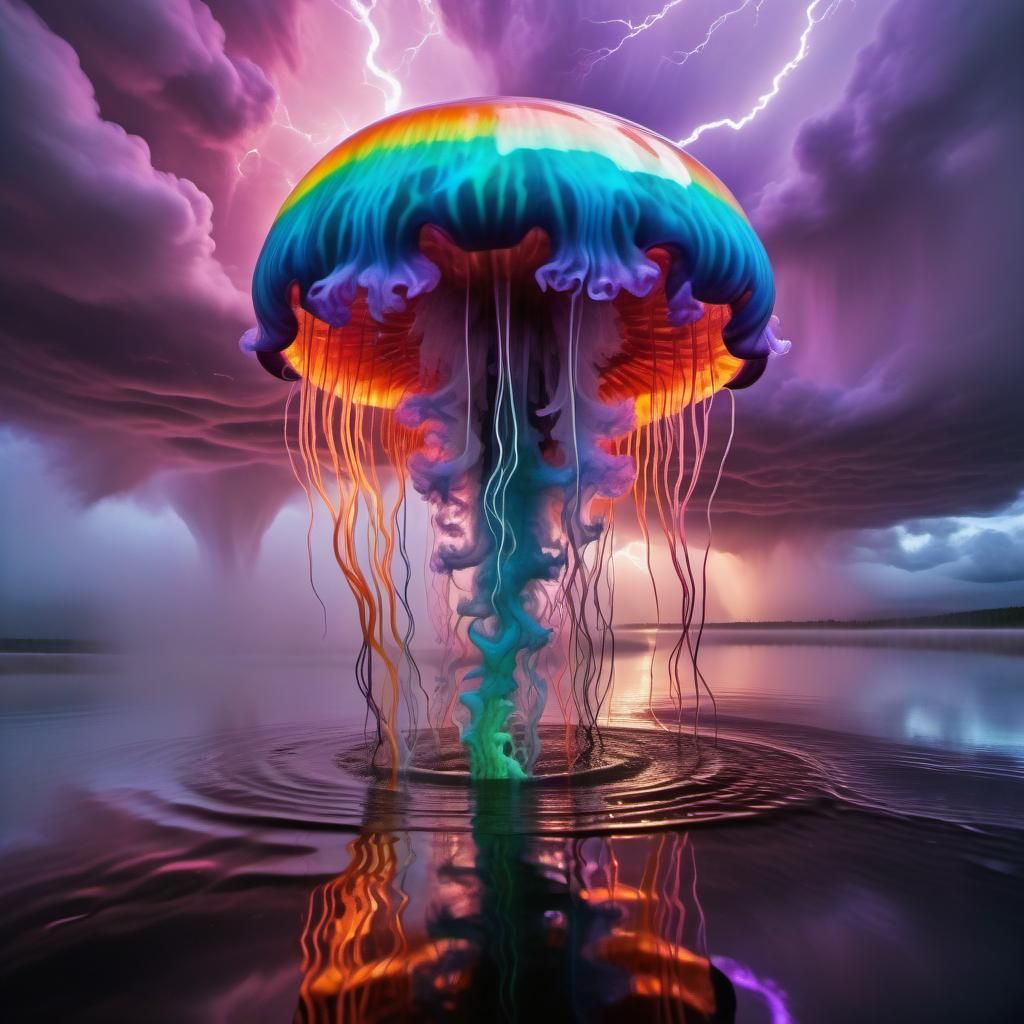 Psychedelic Lightning Jellyfish in Non-Newtonian Fluid
