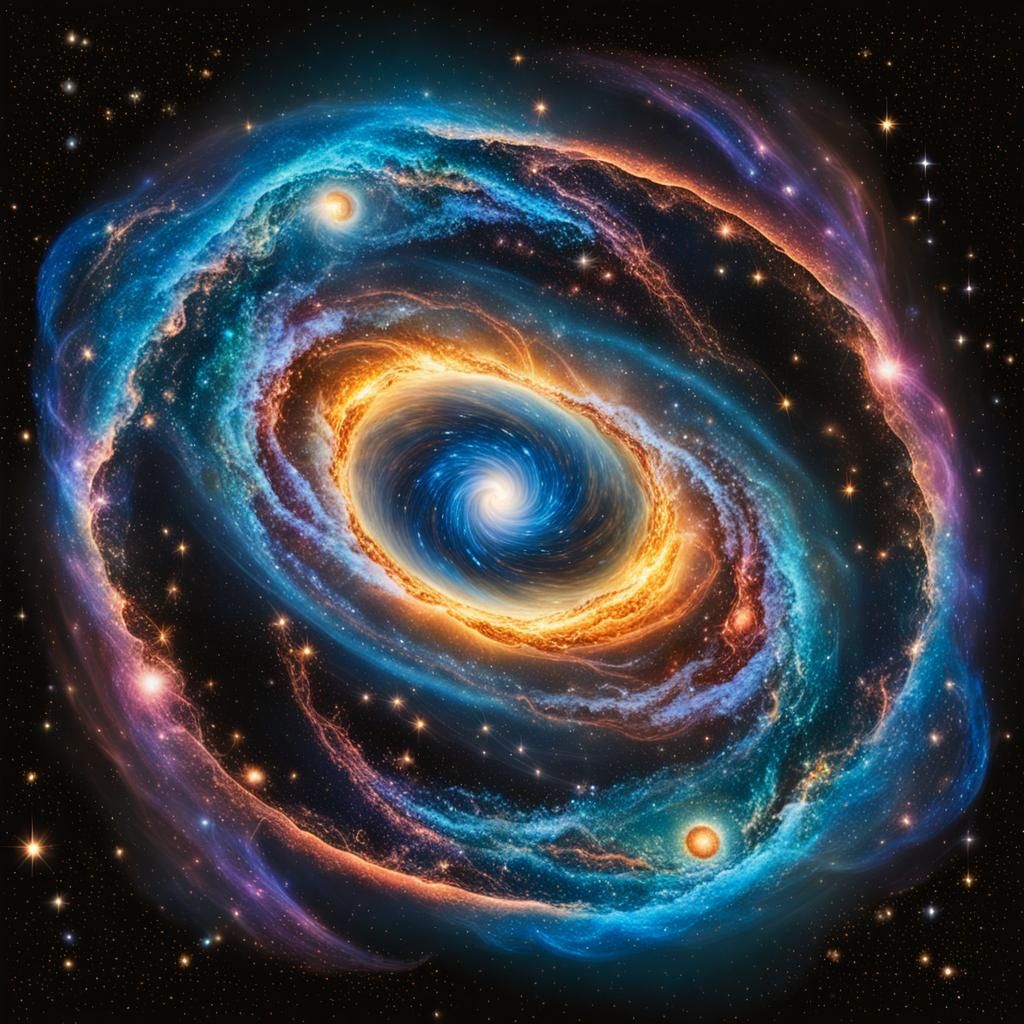 Swirling Galaxy with Planets and Nebulae