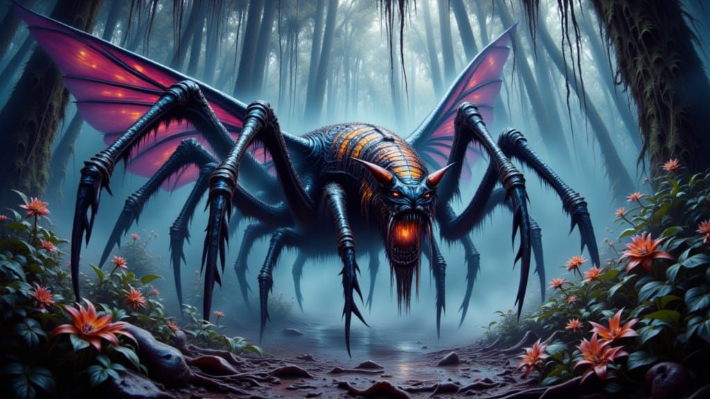 Giant Insects Overrun Mystical Forest as Matte Painting
