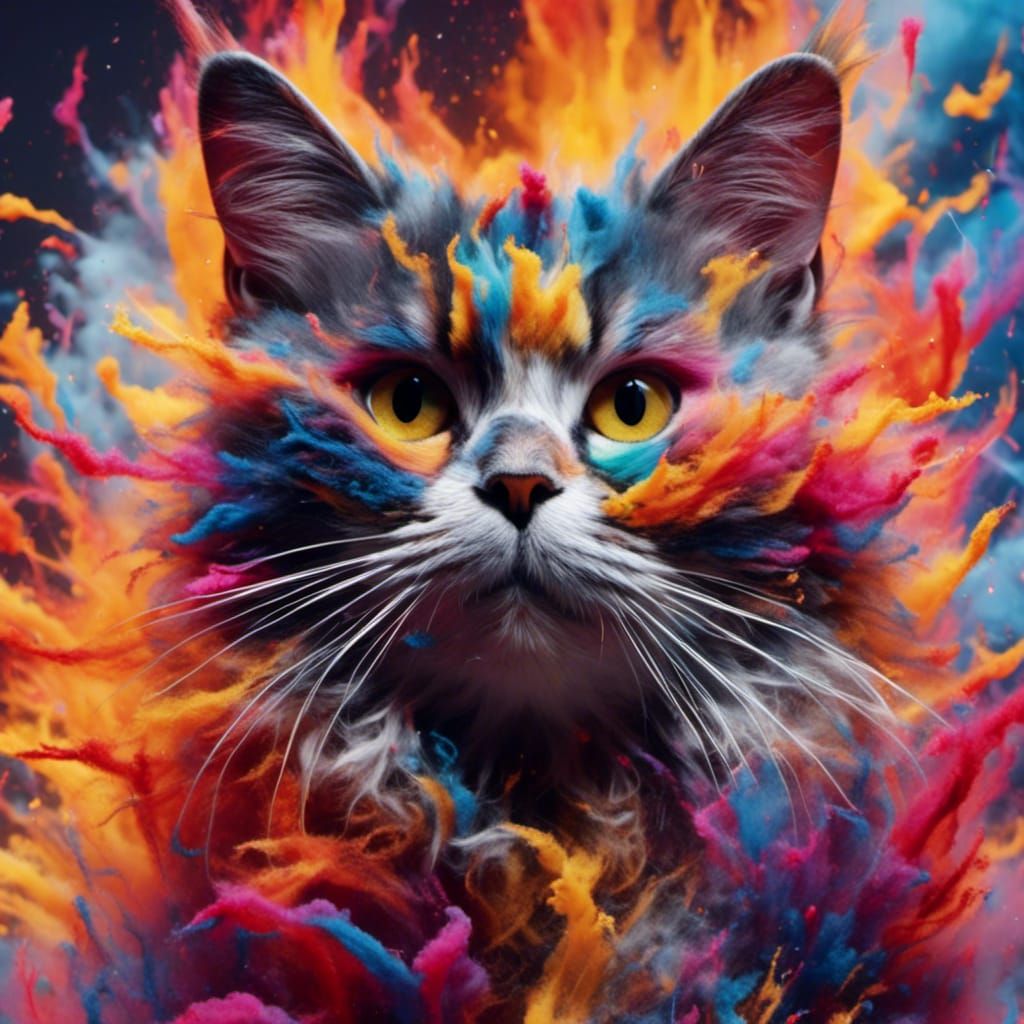 Tabby Cat Dissipating into Colorful Smoke
