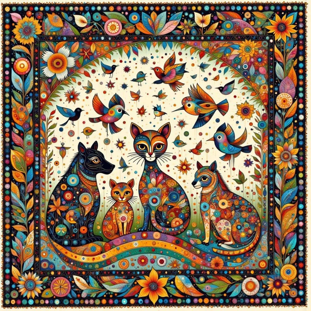Jungle Animals Stitching a Colorful Quilt Together