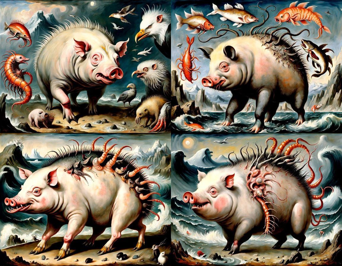 Surrealistic Landscape of Grotesque Mutant Forms in a Lush, ...