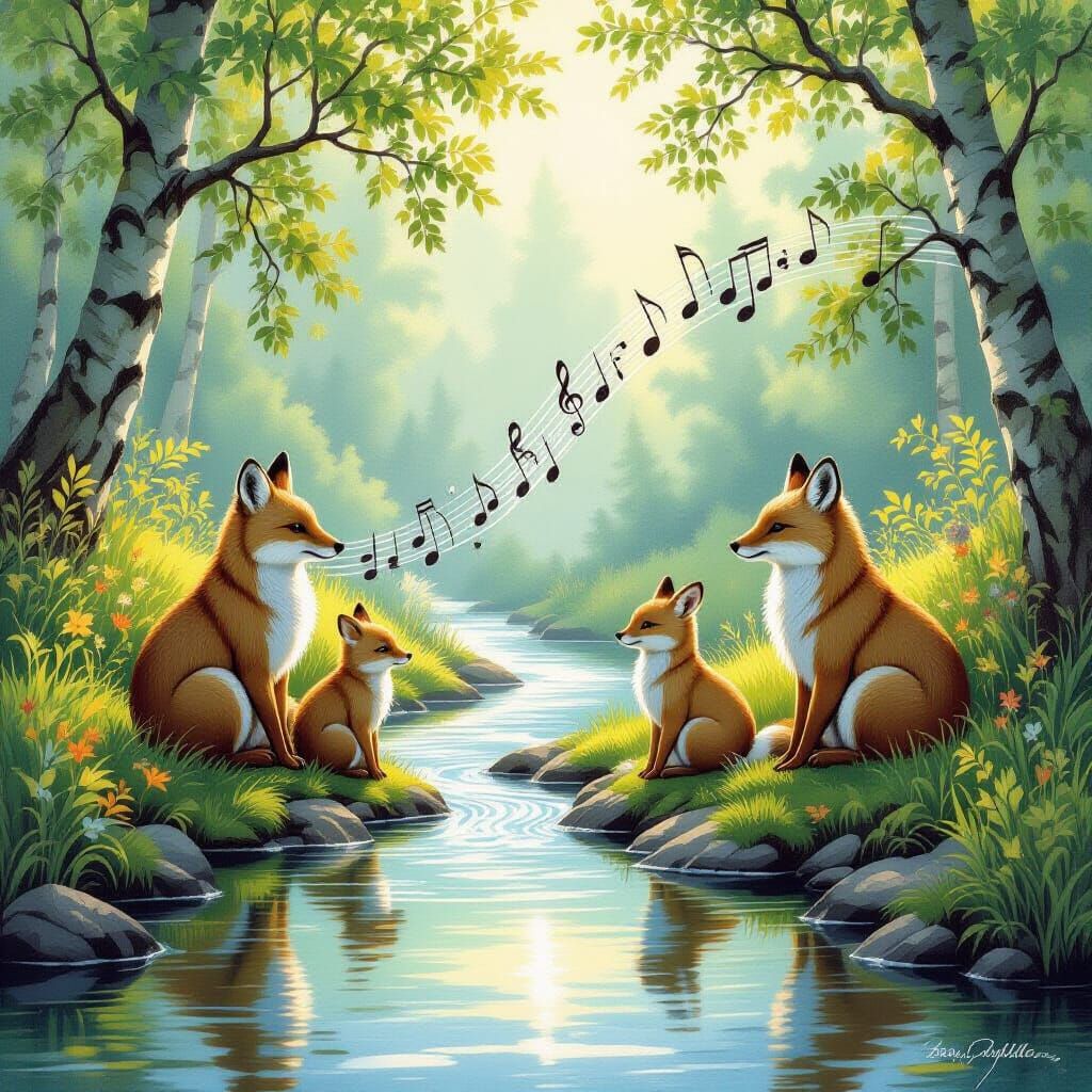 Tranquil Animals by Stream in Natural Harmony