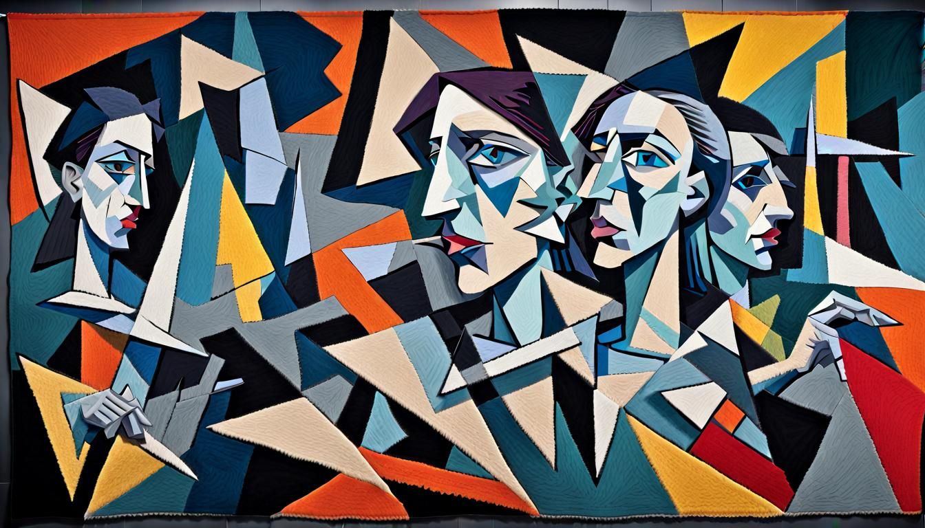 Cubist Rug Portrait in Picasso Style