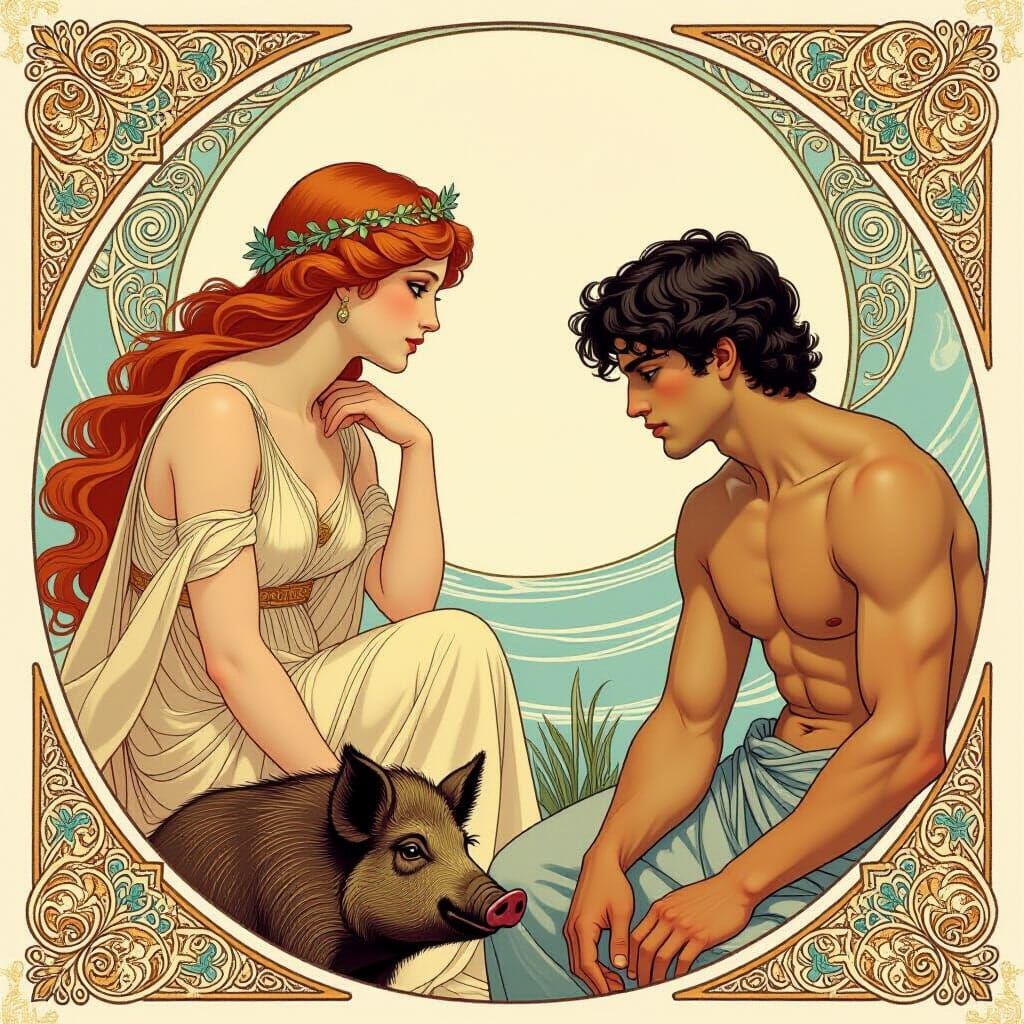 Venus and Adonis: A Gouache Painting